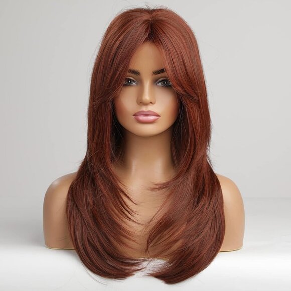 Auburn Red Wigs with Bangs, Copper Red Wigs for Women, Shoulder Length Synthetic - Picture 2 of 6
